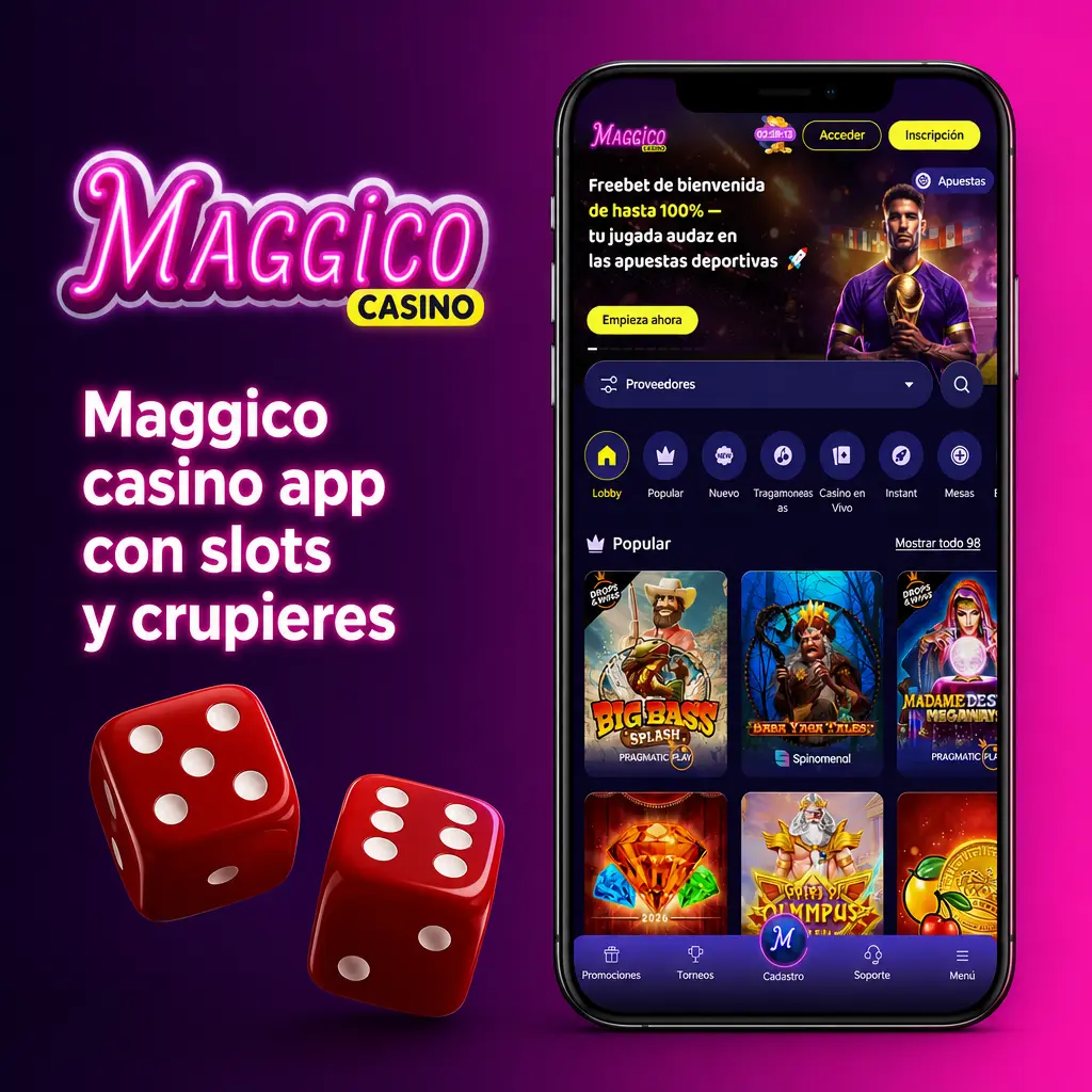 App de Maggico Casino con slots, ruleta, blackjack y mesas en vivo con crupieres desde el lobby móvil